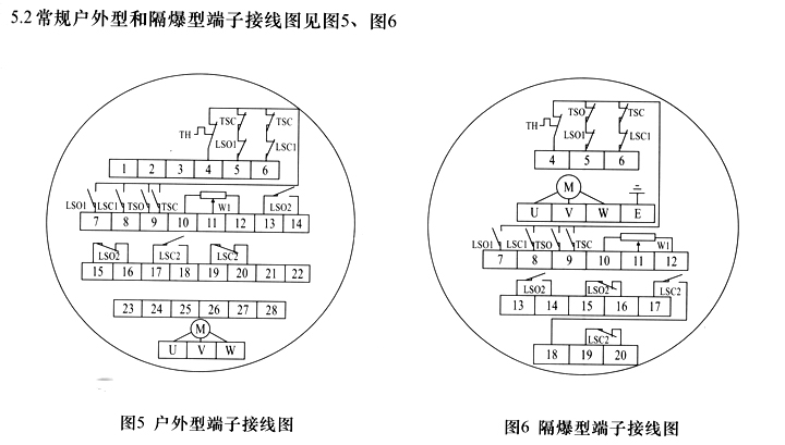 常規(guī)戶外型和隔爆型端子接線圖