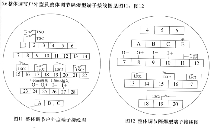 整體調節(jié)戶外型及整體調節(jié)隔爆型端子接線圖